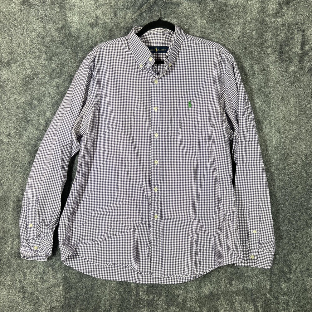 Ralph Lauren Shirt Mens XL Purple Gingham Check Long Sleeve Button Down Casual